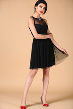 Load image into Gallery viewer, Gem Embroidered Black Dress