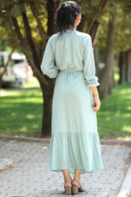 Load image into Gallery viewer, Banded Waist Long Mint Green Dress