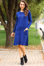 Load image into Gallery viewer, Gem Embroidered Navy Blue Tricot Dress