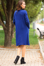 Load image into Gallery viewer, Gem Embroidered Navy Blue Tricot Dress