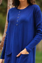 Load image into Gallery viewer, Gem Embroidered Navy Blue Tricot Dress