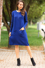 Load image into Gallery viewer, Gem Embroidered Navy Blue Tricot Dress