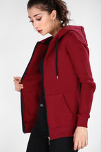 Load image into Gallery viewer, Hooded Zipped Claret Red Sweatshirt