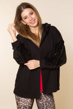 Load image into Gallery viewer, Hooded Sequined Sleeves Black Sweatshirt