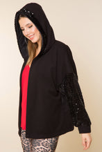Load image into Gallery viewer, Hooded Sequined Sleeves Black Sweatshirt