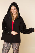 Load image into Gallery viewer, Hooded Sequined Sleeves Black Sweatshirt